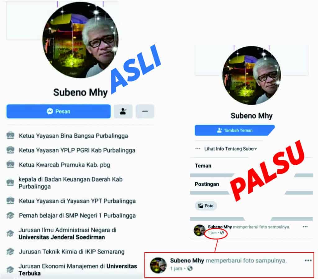 Akun Facebook Ka Kwarcab Purbalingga, Kak Subeno Dipalsukan untuk Menipu Akun Facebook Ka Kwarcab Purbalingga, Kak Subeno Dipalsukan untuk Menipu