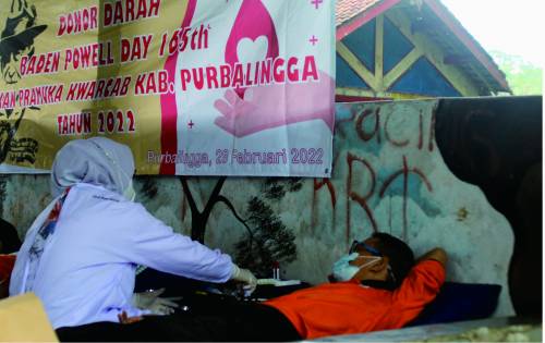 KWARCAB PURBALINGGA – Pramuka Purbalingga Donorkan 30 Kantong Darah di Baden-Powell Day 2022 Donor darah