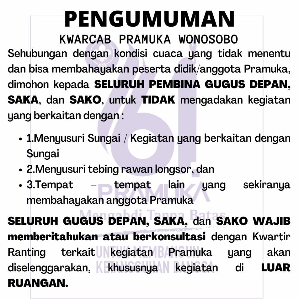 [PENGUMUMAN] – Aturan Kegiatan Pramuka di Musim Hujan