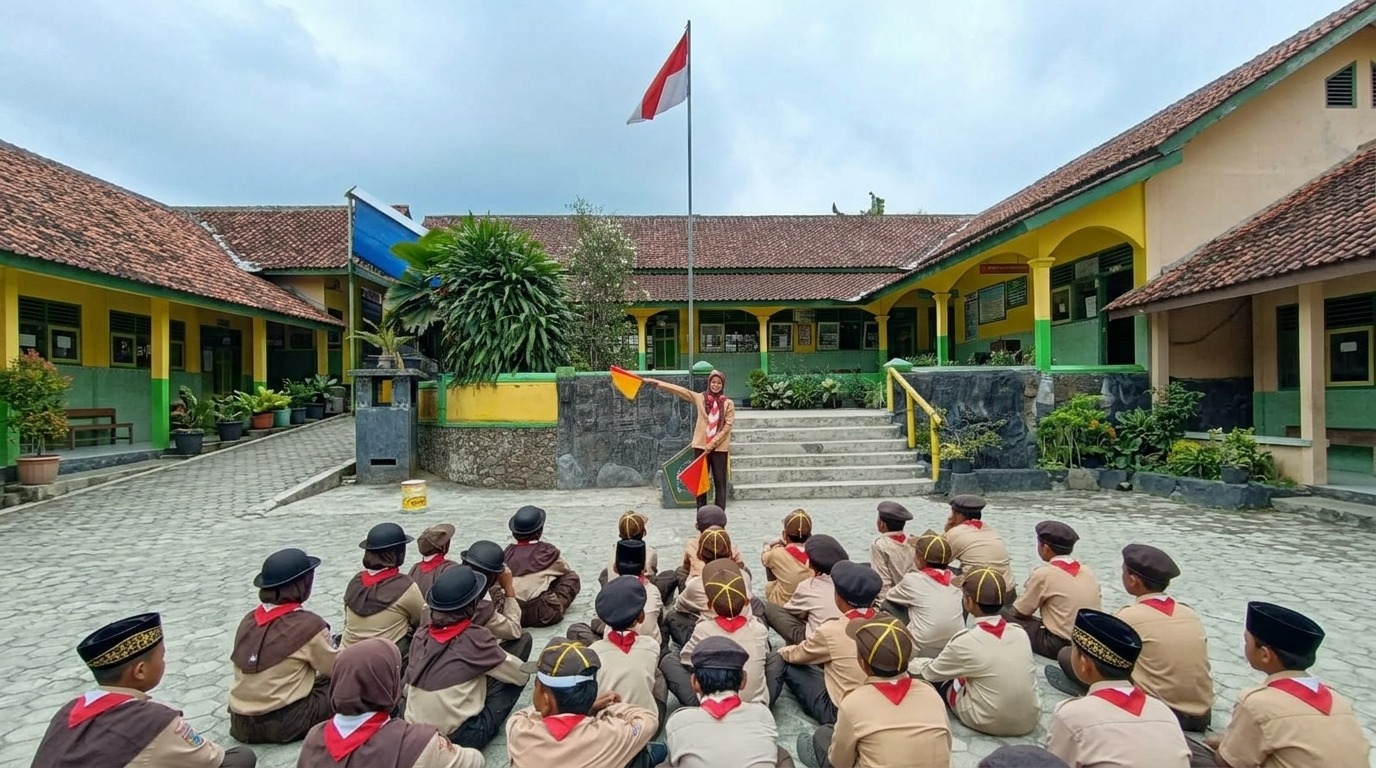 Kode Menjadi Komunikasi, Pramuka MI Ma’arif NU Karangnangka Asah Ketelitian dan Keharmonisan